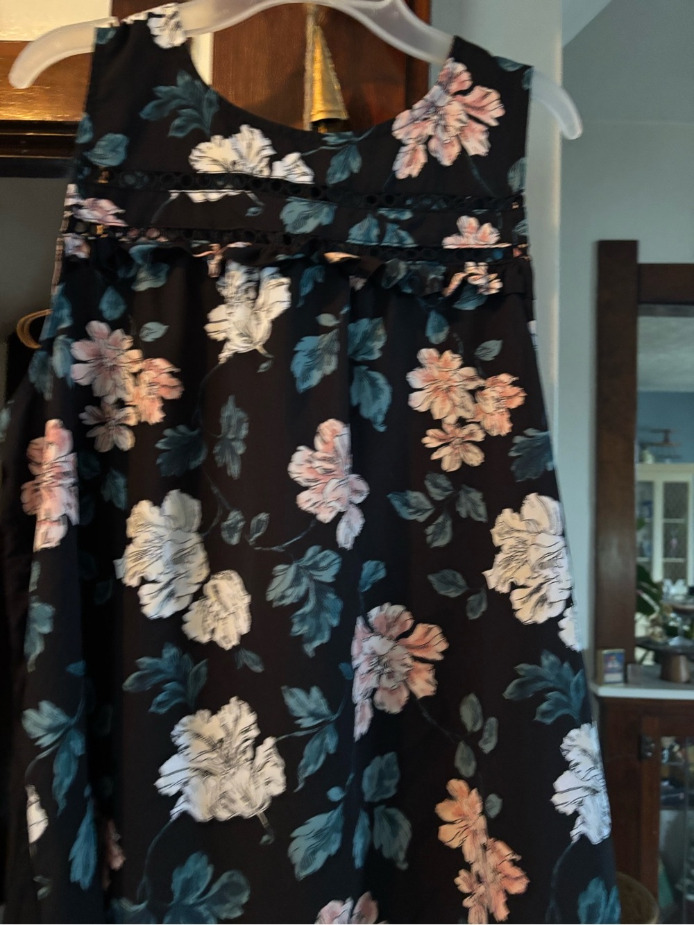 Merona Black Floral tank top with Pink & Teal Blooms